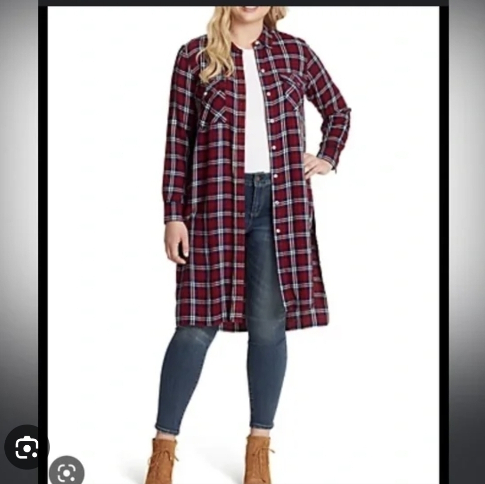 Jessica Simpson Red Plaid Long Sleeve Long Shirt Dress-Tunic..Size:L